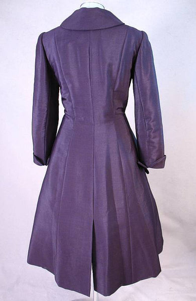 SOLD Vintage 50s HATTIE CARNEGIE Blue Silk Princess Coat S b40