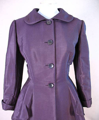 SOLD Vintage 50s HATTIE CARNEGIE Blue Silk Princess Coat  S b40