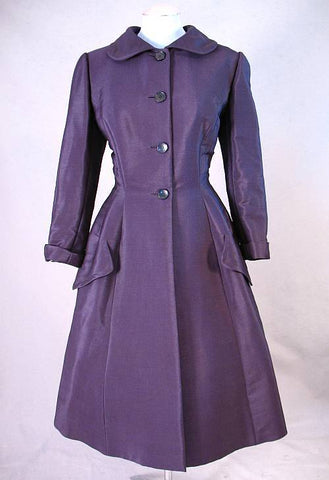 SOLD Vintage 50s HATTIE CARNEGIE Blue Silk Princess Coat  S b40