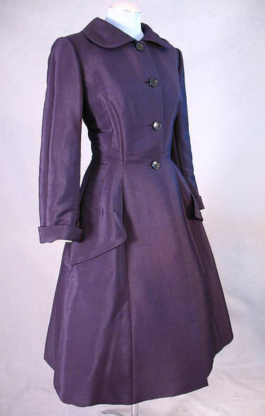 SOLD Vintage 50s HATTIE CARNEGIE Blue Silk Princess Coat  S b40