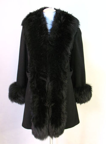 SOLD Vintage 60s Black Wool & Sheepskin Fur Coat Medium bust 40"