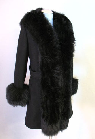 SOLD Vintage 60s Black Wool & Sheepskin Fur Coat Medium bust 40"