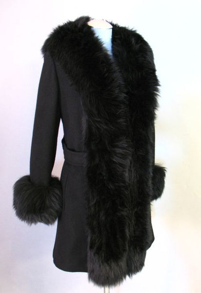 Copy of SOLD Vintage 60s Black Wool & Sheepskin Fur Coat Medium bust 40"