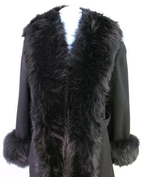 another Copy of SOLD Vintage 60s Black Wool & Sheepskin Fur Coat Medium bust 40"